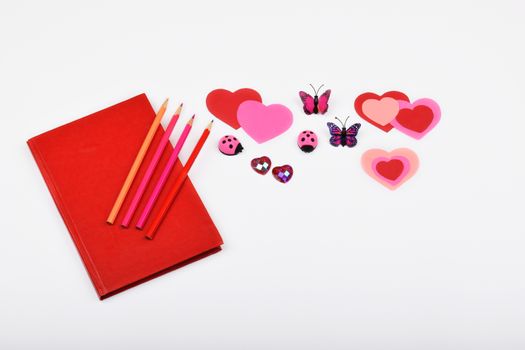 Mock up objects isolated on the topic - Valentine's Day, top view