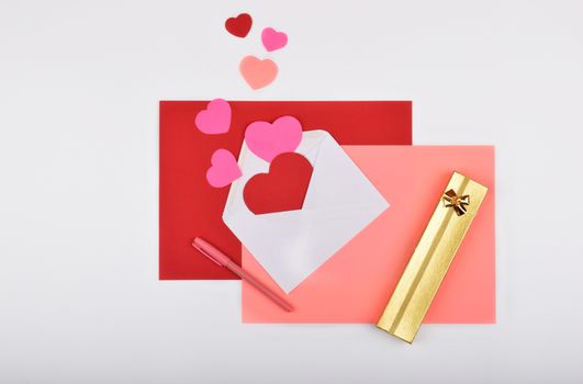 Mock up objects isolated on the topic - Valentine's Day, top view