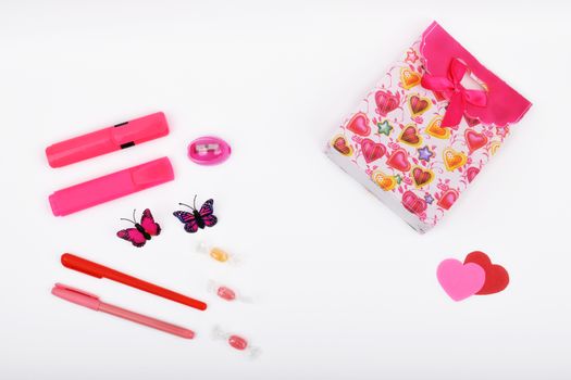 Mock up objects isolated on the topic - Valentine's Day, top view

