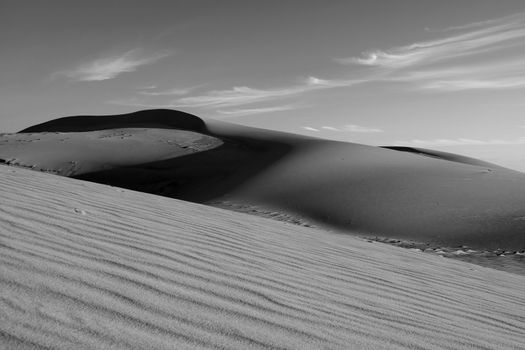 Wonderful landscape for Vietnam travel, abstract with shape of Bau Trang sand hill under sky in summer, a beautiful place for tourism, sand desert so amazing