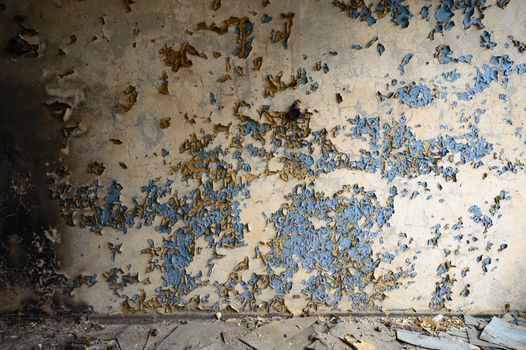 wide angle view of an old wall abandoned factory building