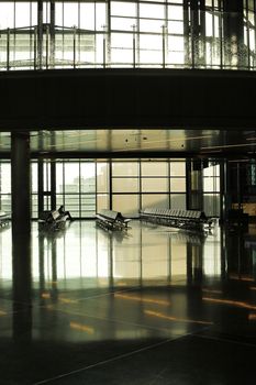 Empty airport terminal waiting area in Doha International Airport