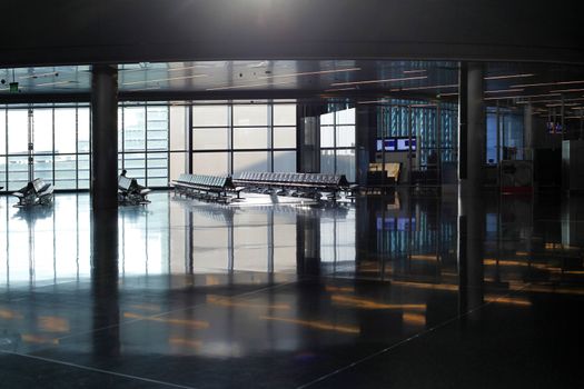 Empty airport terminal waiting area in Doha International Airport