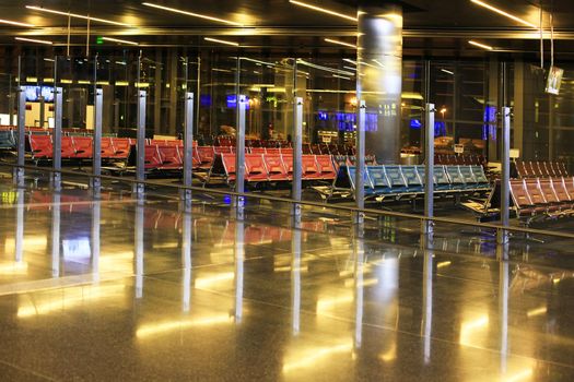 Empty airport terminal waiting area in Doha International Airport