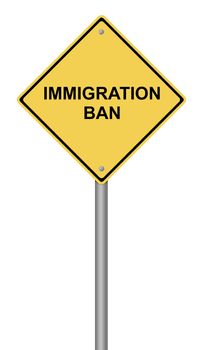 Yellow warning sign with the text Immigration Ban.