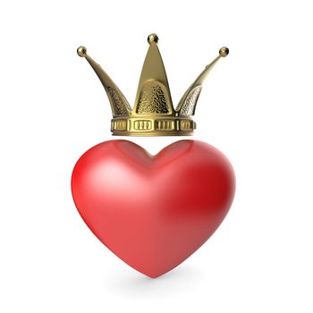 Crown heart. 3D render illustration isolated on white background
