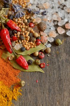 Ingredients for cooking on old wooden table