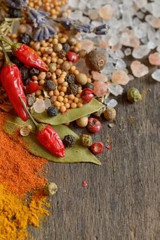 Ingredients for cooking on old wooden table