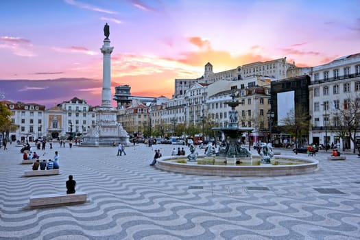 Rossio square in Lisbon Portugal at sunset