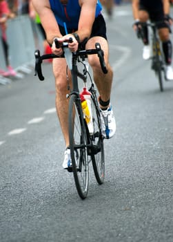 Unrecognizable professional cyclists during the bicycle competition.