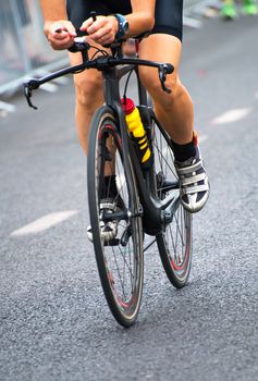 Unrecognizable professional cyclist during the bicycle competition.