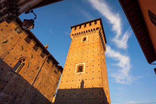 Medieval castle "Morando bolognini" at sunset, built in the thirteenth century in Sant'Angelo lodigiano,Lombardy italy.