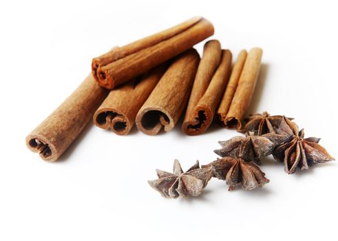 Anice and cinnamon isolated on white