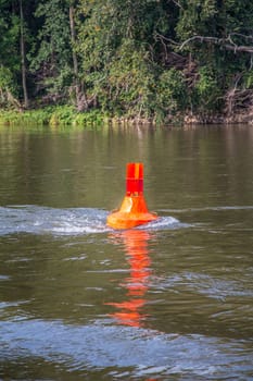 A warning buoy at the german river elbe