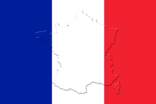 French National Flag With Map Of France On It 3D illustration 