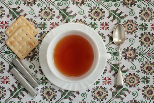 Table for tea drinking close to overhead shot