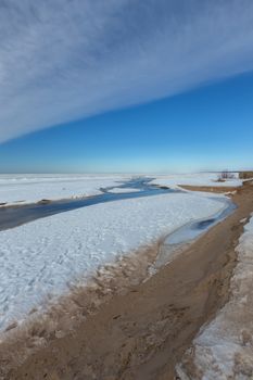 winter snow sea coast Baltic Sea Latvia Saulkrasti