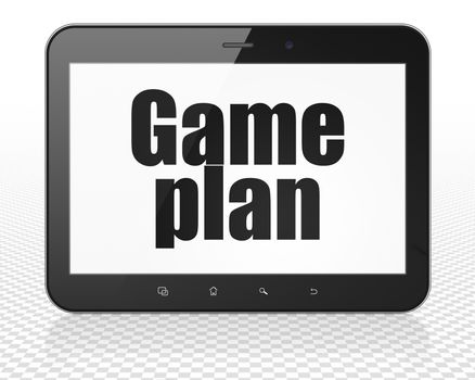 Business concept: Tablet Pc Computer with black text Game Plan on display, 3D rendering