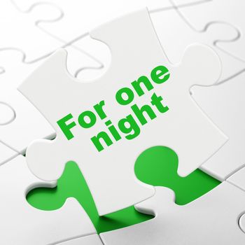 Travel concept: For One Night on White puzzle pieces background, 3D rendering