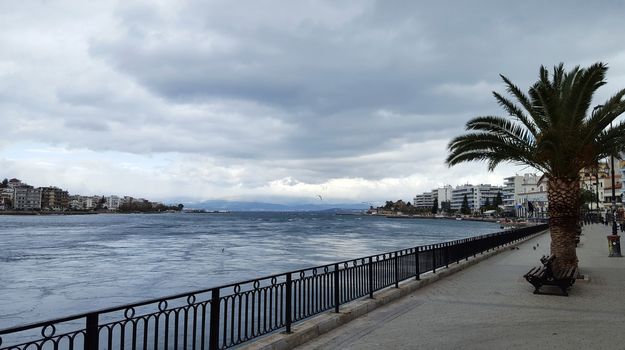 The city of Chalkida, Evia, Greece with dramatic sky 