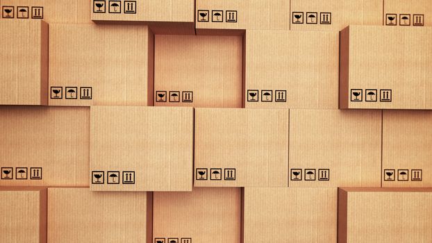 3d stack of cardboard boxes. 