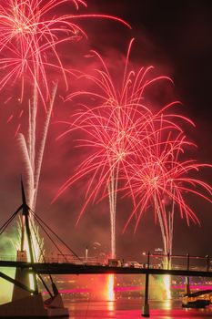 Festival with fireworks in Brisbane City, Queensland, Australia