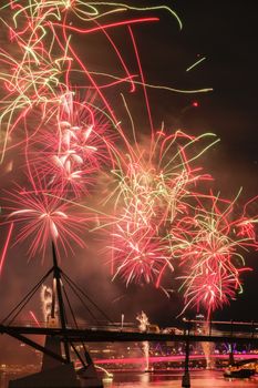 Festival with fireworks in Brisbane City, Queensland, Australia