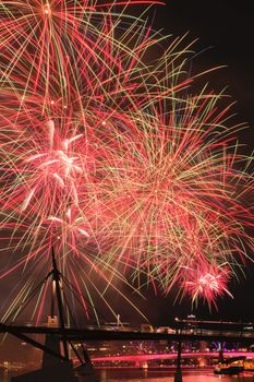 Festival with fireworks in Brisbane City, Queensland, Australia