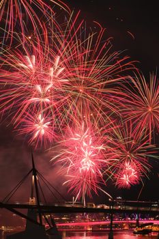 Festival with fireworks in Brisbane City, Queensland, Australia