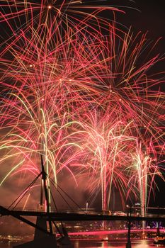 Festival with fireworks in Brisbane City, Queensland, Australia