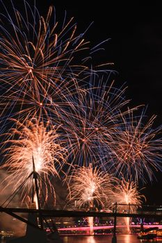 Festival with fireworks in Brisbane City, Queensland, Australia