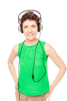 happy girl listening to your favorite music with headphones on a white background