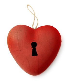 A red heart with keyhole to ulock your love, isolate don a white background