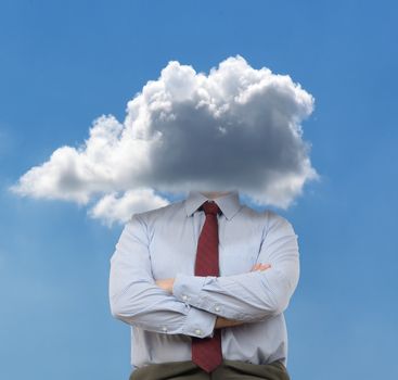 Businessman with head in the clouds