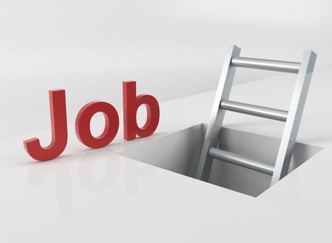 top of a ladder with text of JOB, concept of career