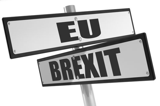 Sign with sign with brexit and EU on white background