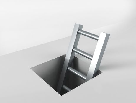 Ladder showing through a hole on the floor