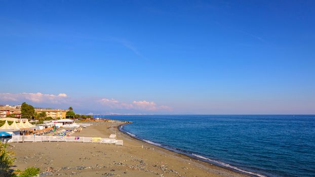 The Ligurian Coast between Varazze and Cogoleto,the stones beach typical of Ligurian coast.