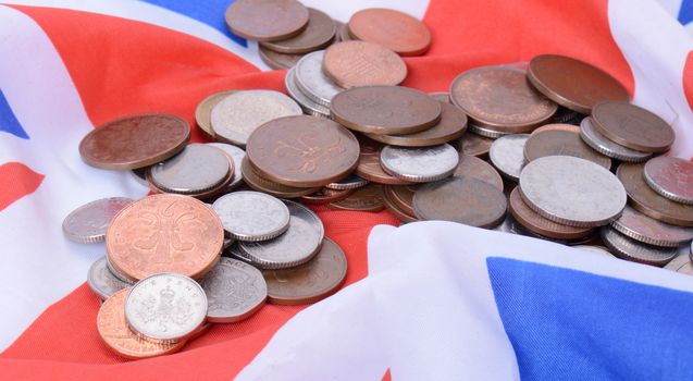 british coins on the UK flag