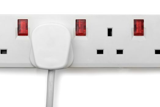 a single plug in a plug bar isolated on a white background