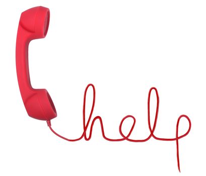 Red telephone with help text  isolated on a white background
