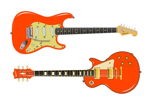 The definitive rock and roll guitars in pink over white