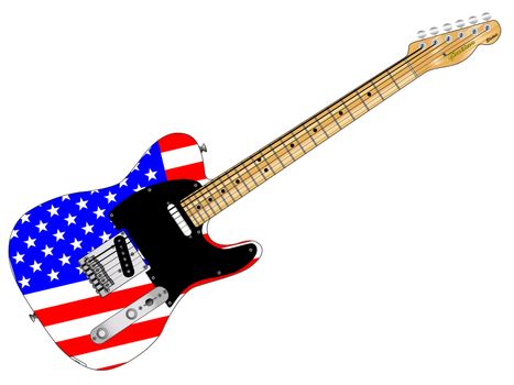 A classic electric guitar with the Stars and Stripes flag ovr white
