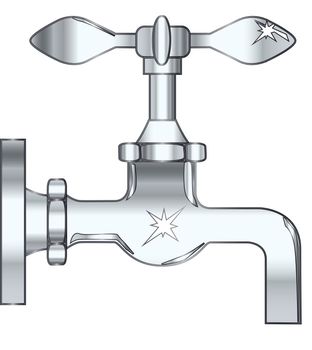 A chrome water tap isolated over a white background