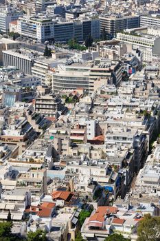 Athens Greece - April 27, 2016: view from Lycabettus hill to modern city quarters with office and apartments buildings