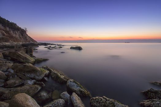 beauty and calm rocky coast before sunrise