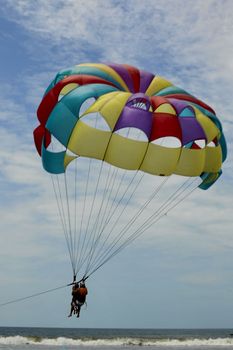 Paragliding pulled by a motorboat on the beach
of  equator