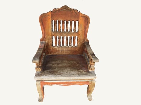 Armchair vintage old style wooden furniture isolated on white background.