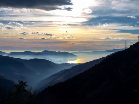 Gambarogno, Switzerland: Trail of Mount Gambarogno and views of the mountains and Lake Maggiore. sunset over the lake maggiore