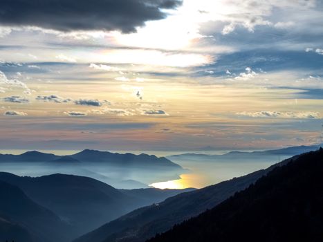 Gambarogno, Switzerland: Trail of Mount Gambarogno and views of the mountains and Lake Maggiore. sunset over the lake maggiore